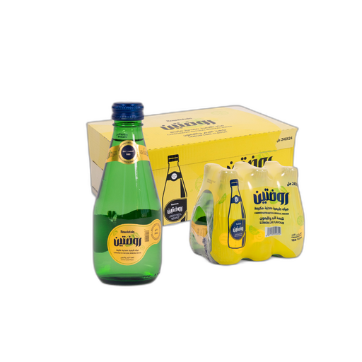 روضتين مياه معدنية طبيعية مكربنة بنكهة الليم والليمون عبوة زجاجية 240 مل شد 24